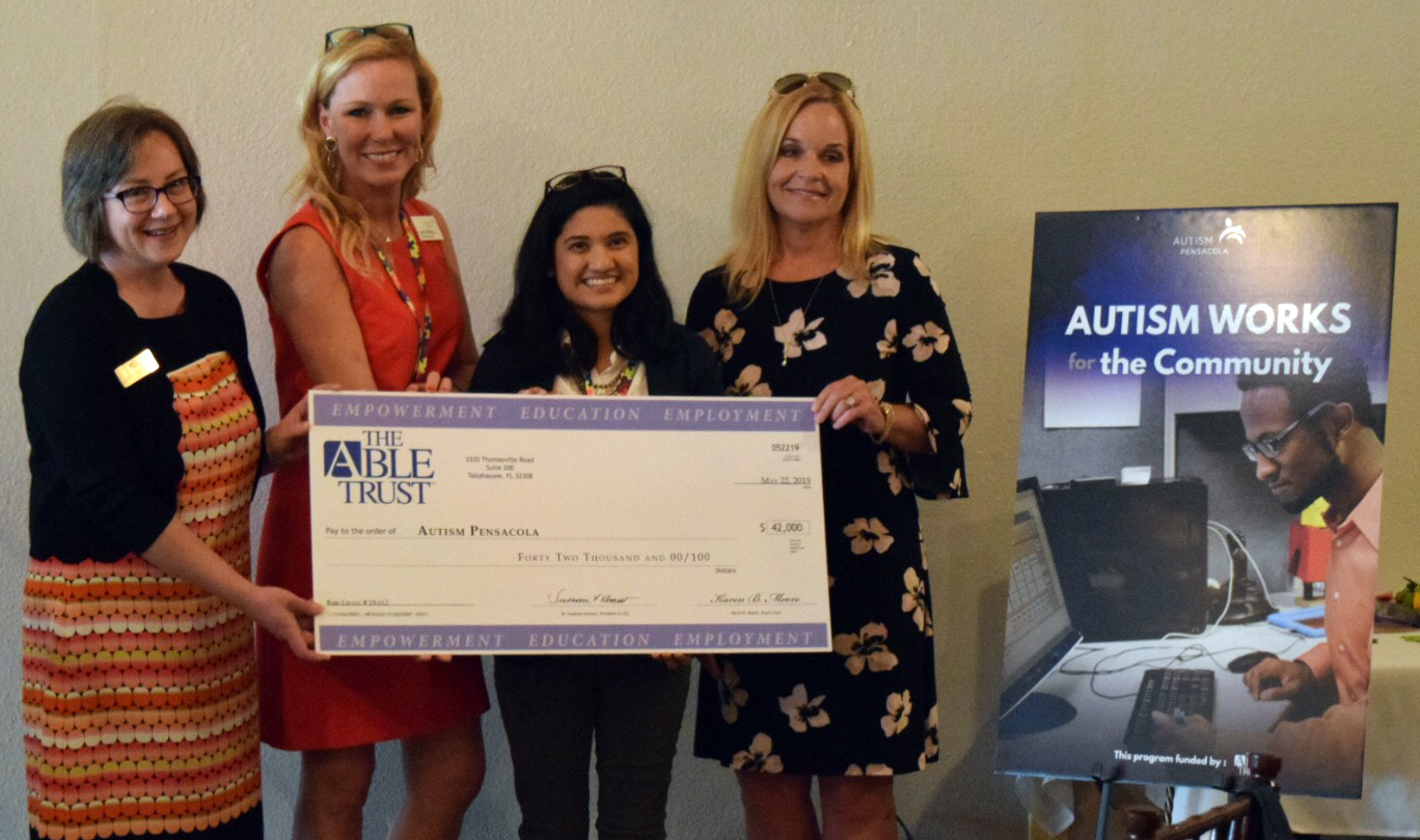 Left to Right: Guenvere Crum, Senior Vice President, The Able Trust; Cate Merrill, President and CEO, Autism Pensacola,  Chloe Diehl-Fulton, Workforce Development Specialist, Autism Pensacola; and Nancy Kline, Ambassador, The Able Trust. 